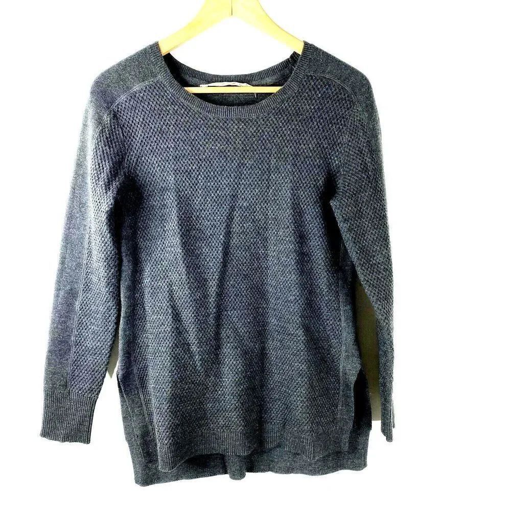 Athleta Sweater Size XS Womens Charcoal Wool Blend Honeycomb Tunic Top Pullover